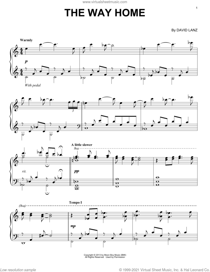 The Way Home sheet music for piano solo by David Lanz, intermediate skill level