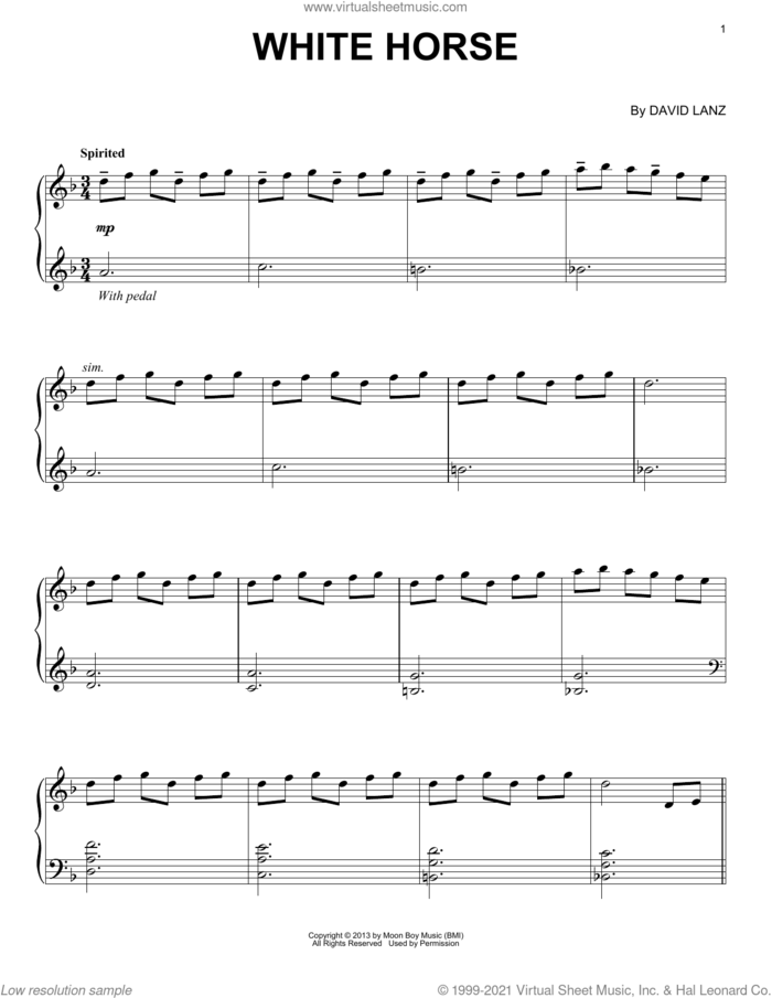 White Horse sheet music for piano solo by David Lanz, intermediate skill level