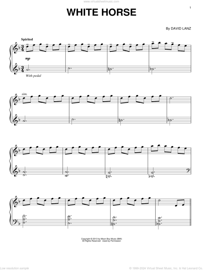 White Horse sheet music for piano solo by David Lanz, intermediate skill level