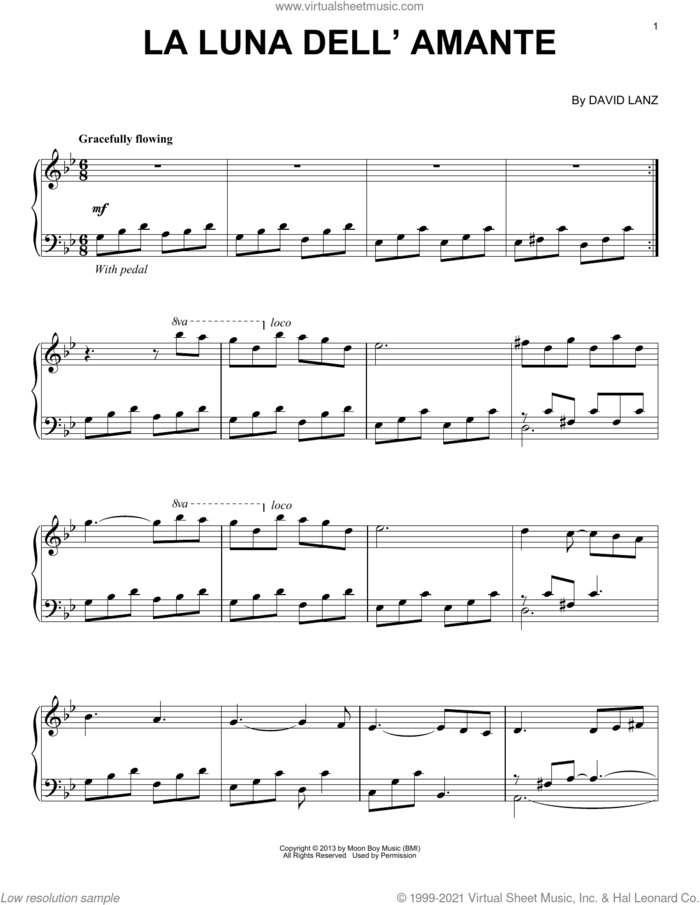 La Luna Dell'Amante sheet music for piano solo by David Lanz, intermediate skill level