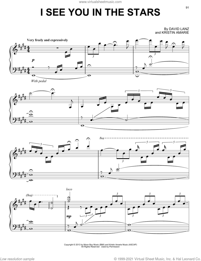 I See You In The Stars sheet music for piano solo by David Lanz and Kristin Amarie, intermediate skill level