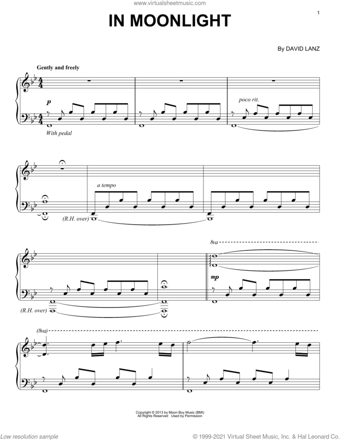 In Moonlight sheet music for piano solo by David Lanz, intermediate skill level