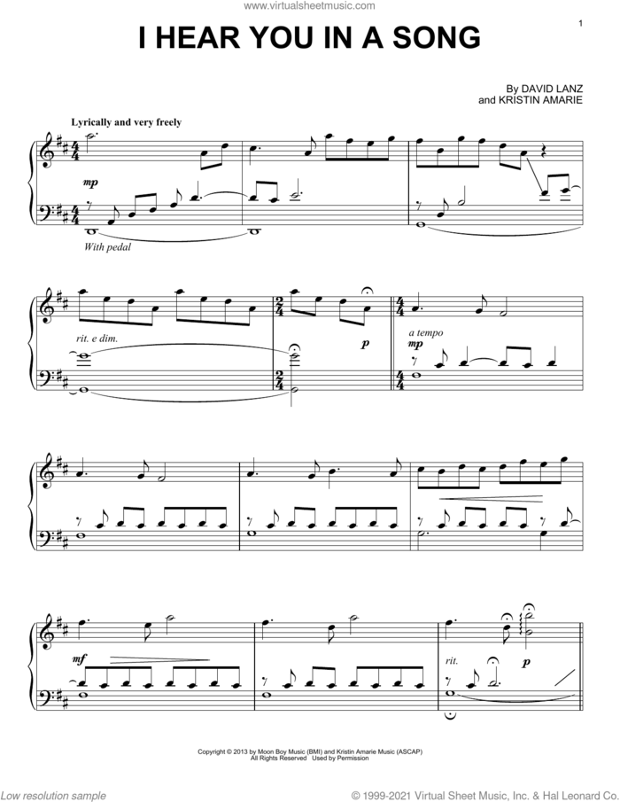 I Hear You In A Song sheet music for piano solo by David Lanz and Kristin Amarie, intermediate skill level