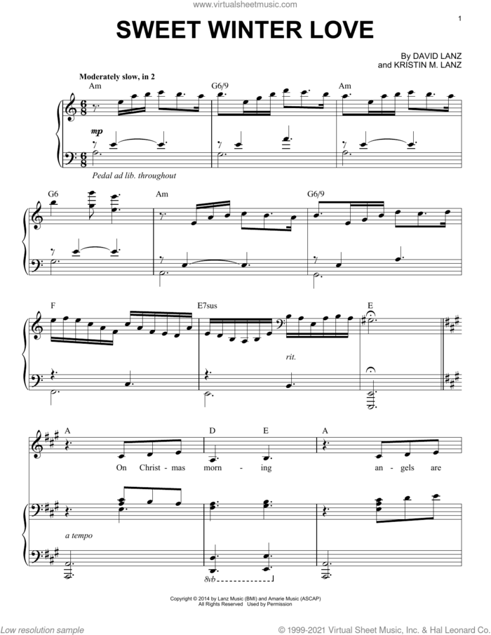 Sweet Winter Love sheet music for piano solo by David Lanz & Kristin Amarie, David Lanz and Kristin M. Lanz, intermediate skill level