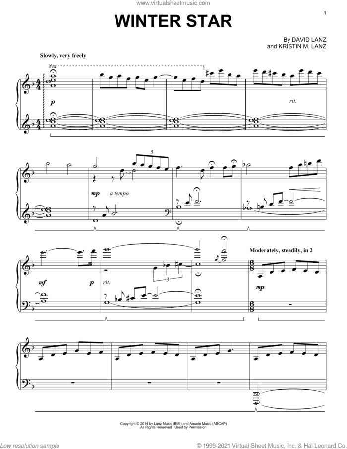 Winter Star sheet music for piano solo by David Lanz & Kristin Amarie, David Lanz and Kristin M. Lanz, intermediate skill level