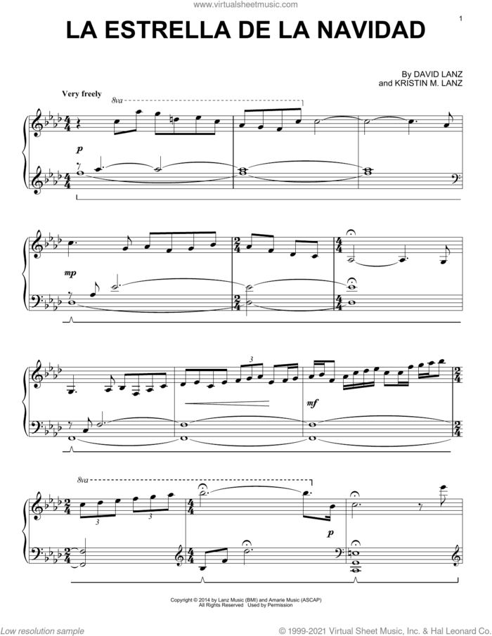 La Estrella De La Navidad sheet music for piano solo by David Lanz & Kristin Amarie, David Lanz and Kristin M. Lanz, intermediate skill level