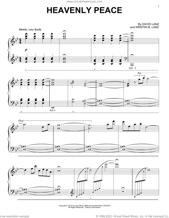 Heavenly Peace sheet music for piano solo by David Lanz & Kristin Amarie, David Lanz and Kristin M. Lanz, intermediate skill level