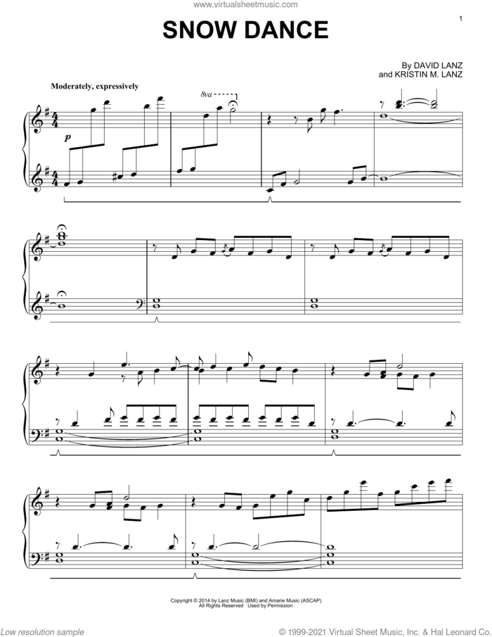 Snow Dance sheet music for piano solo by David Lanz & Kristin Amarie, David Lanz and Kristin M. Lanz, intermediate skill level