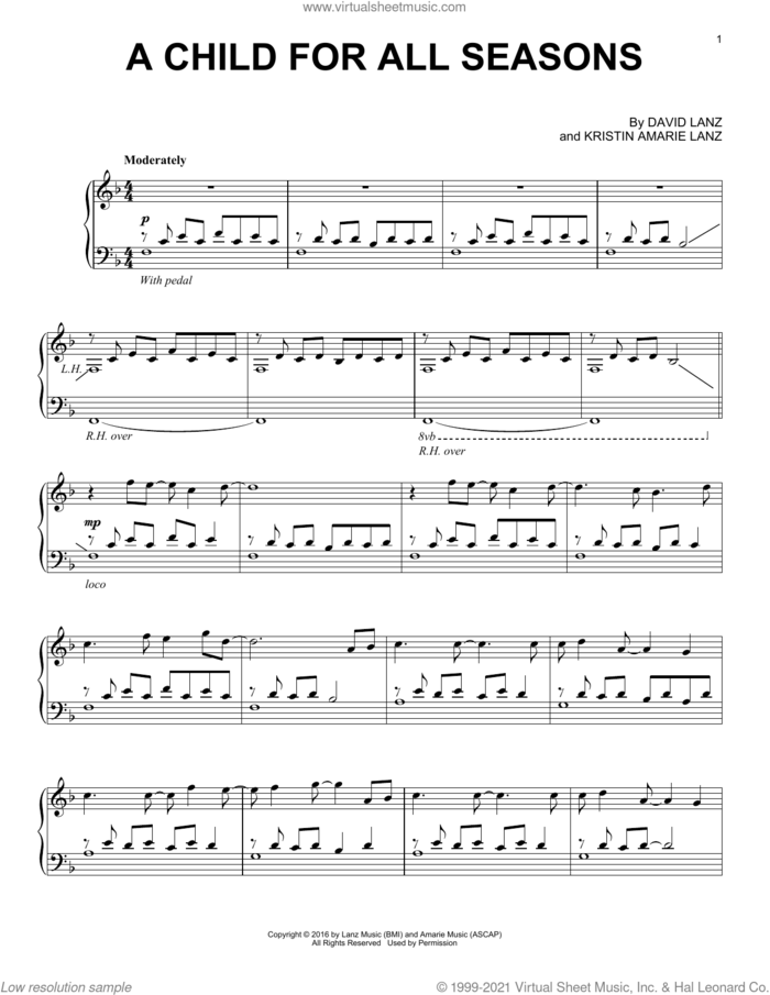 A Child For All Seasons sheet music for piano solo by David Lanz and Kristin Amarie Lanz, intermediate skill level