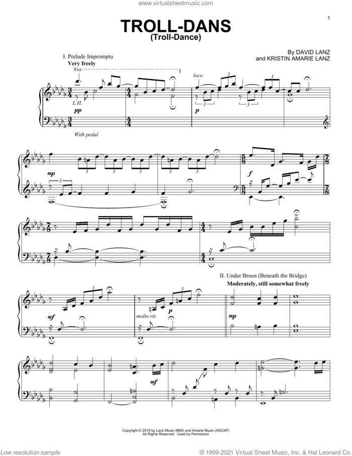 Troll-dans (Troll-dance) sheet music for piano solo by David Lanz and Kristin Amarie Lanz, intermediate skill level