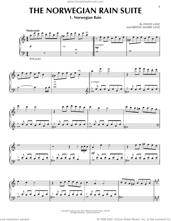 The Norwegian Rain Suite sheet music for piano solo by David Lanz and Kristin Amarie Lanz, intermediate skill level