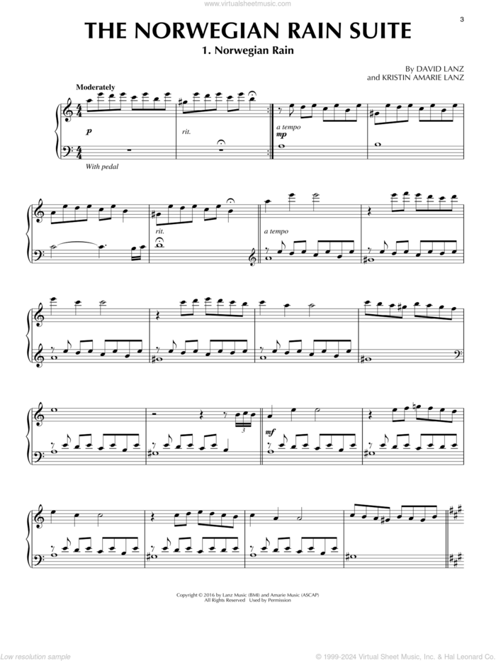 The Norwegian Rain Suite sheet music for piano solo by David Lanz, Kristin Amarie Lanz and Kristin Marie Lanz, intermediate skill level