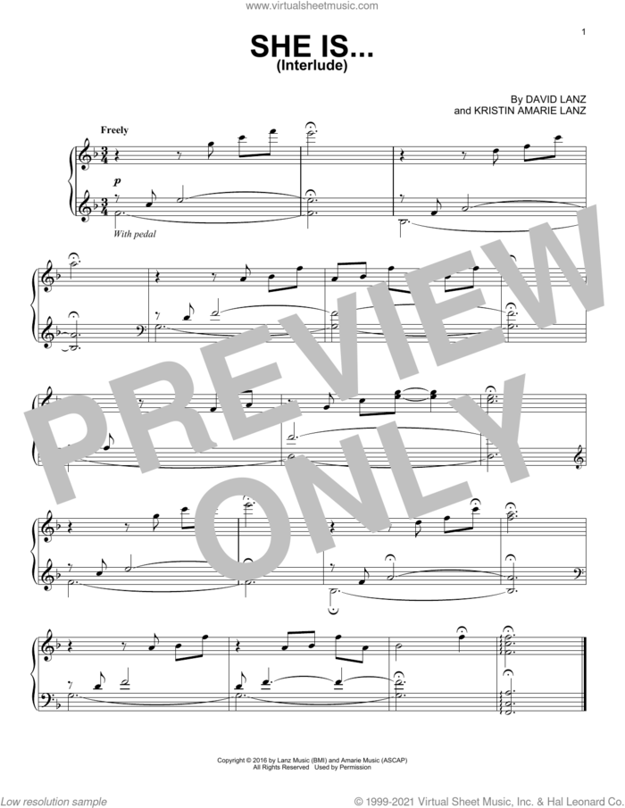 She Is...(Interlude) sheet music for piano solo by David Lanz and Kristin Amarie Lanz, intermediate skill level
