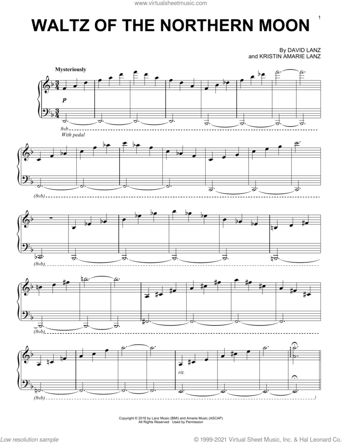 Waltz Of The Northern Moon sheet music for piano solo by David Lanz and Kristin Amarie Lanz, intermediate skill level