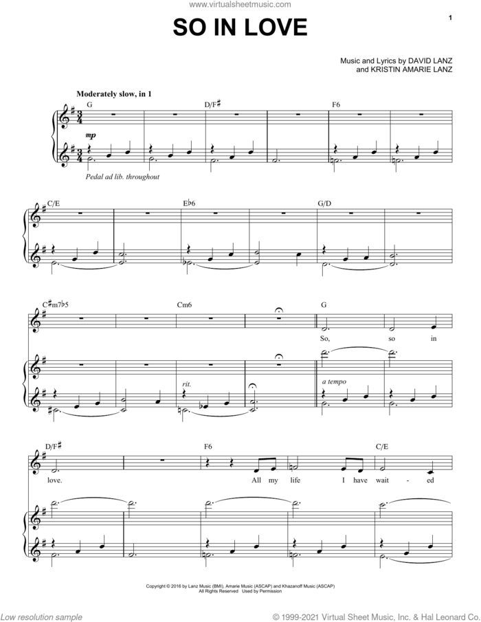 So in Love sheet music for piano solo by David Lanz & Kristin Amarie, Kristin Amarie, David Lanz and Kristin Amarie Lanz, intermediate skill level