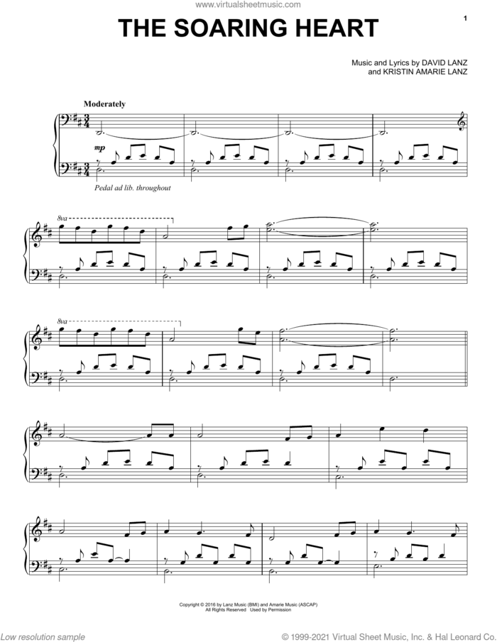 The Soaring Heart sheet music for piano solo by David Lanz & Kristin Amarie, Kristin Amarie, David Lanz, Kristin Amarie Lanz and Kristin Marie Lanz, intermediate skill level