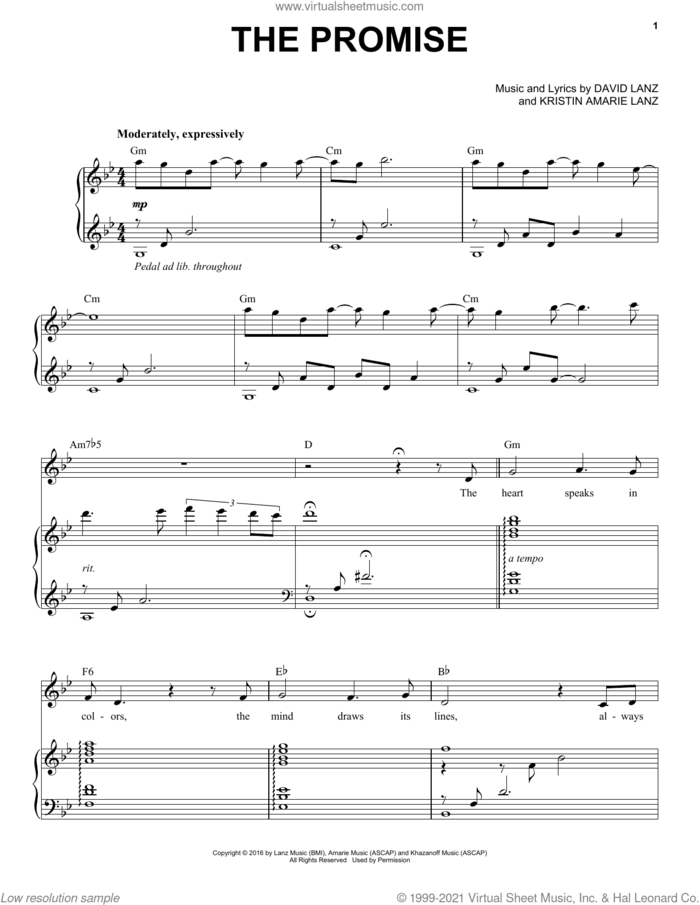 The Promise sheet music for piano solo by David Lanz & Kristin Amarie, Kristin Amarie, David Lanz and Kristin Amarie Lanz, intermediate skill level