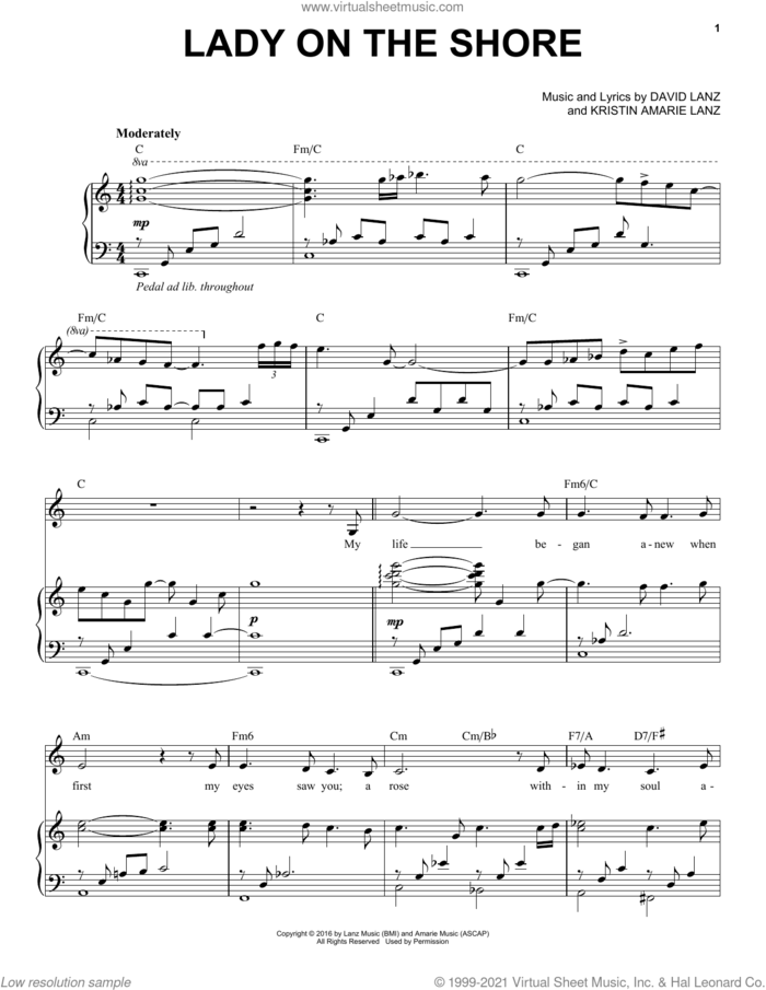 Lady on the Shore sheet music for piano solo by David Lanz & Kristin Amarie, Kristin Amarie, David Lanz and Kristin Amarie Lanz, intermediate skill level