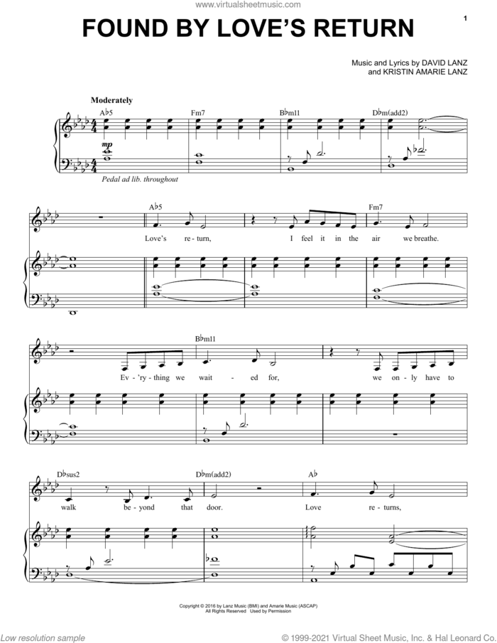 Found by Love's Return sheet music for piano solo by David Lanz & Kristin Amarie, Kristin Amarie, David Lanz and Kristin Amarie Lanz, intermediate skill level