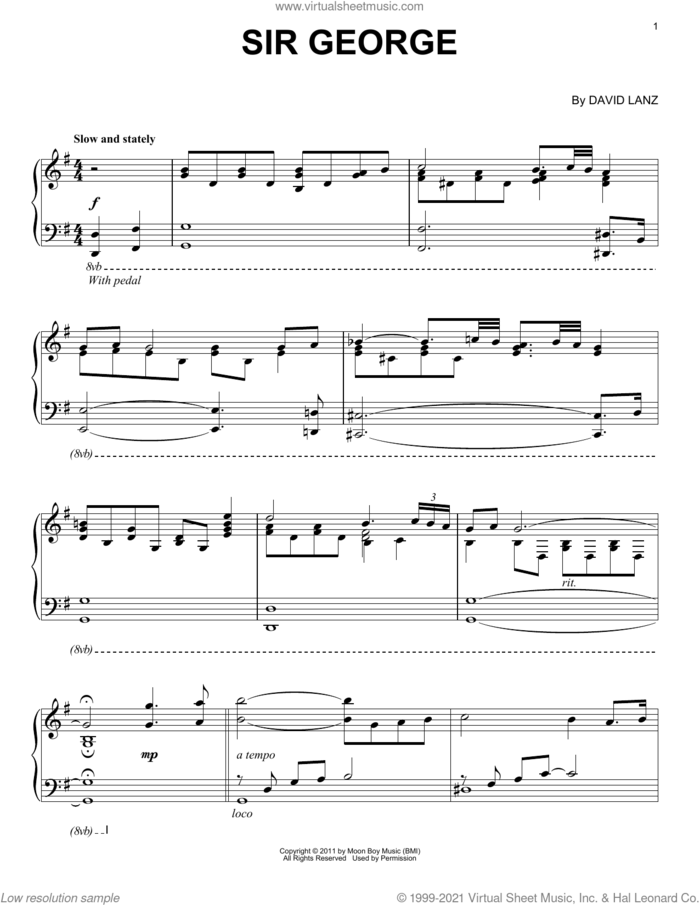 Sir George sheet music for piano solo by David Lanz, intermediate skill level