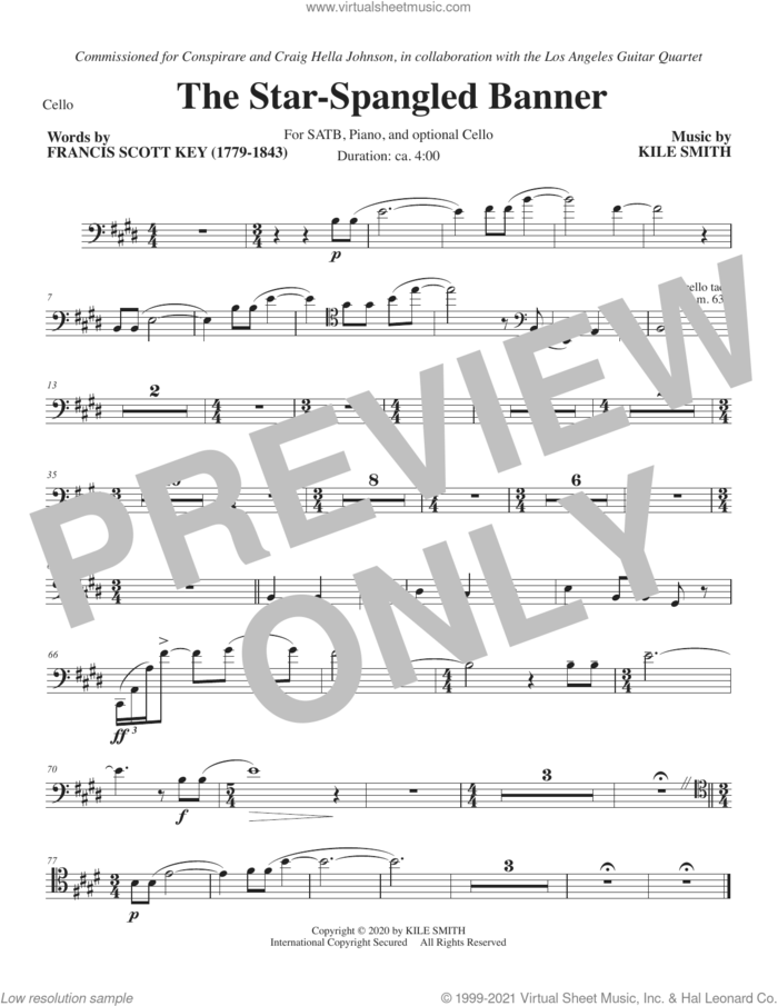 The Star-Spangled Banner sheet music for orchestra/band (cello) by Kile Smith and Francis Scott Key and Kile Smith and Francis Scott Key, intermediate skill level