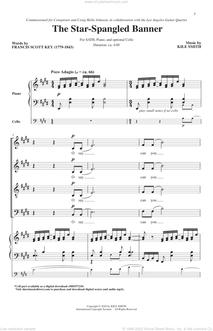 The Star-Spangled Banner sheet music for choir (SATB: soprano, alto, tenor, bass) by Kile Smith and Francis Scott Key and Kile Smith and Francis Scott Key, intermediate skill level