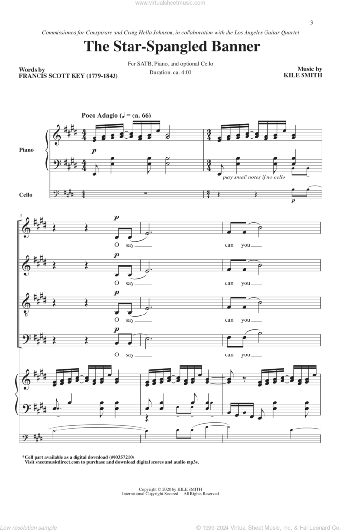 The Star-Spangled Banner sheet music for choir (SATB: soprano, alto, tenor, bass) by Kile Smith and Francis Scott Key and Kile Smith and Francis Scott Key, intermediate skill level