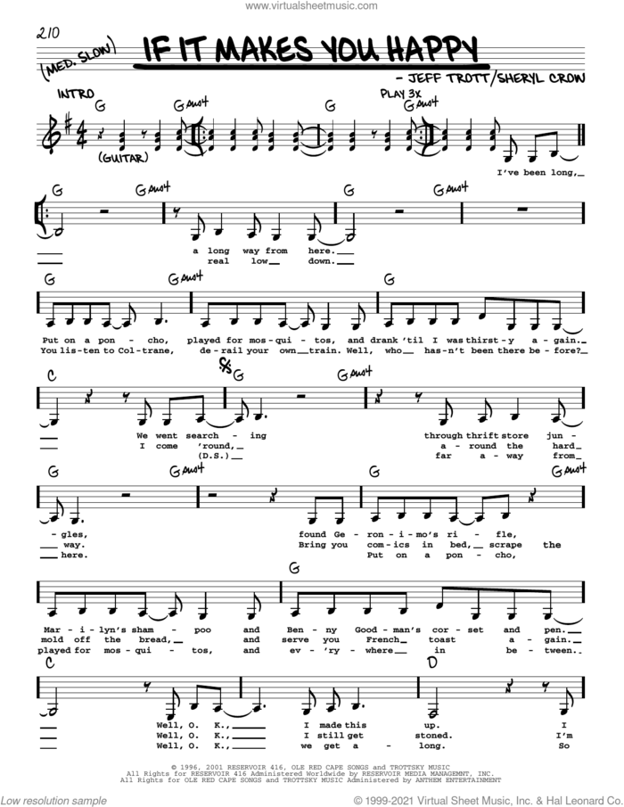 If It Makes You Happy sheet music for voice and other instruments (real book with lyrics) by Sheryl Crow and Jeff Trott, intermediate skill level