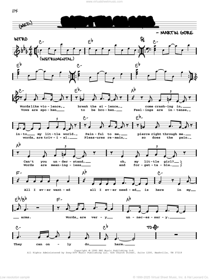 Enjoy The Silence sheet music for voice and other instruments (real book with lyrics) by Depeche Mode and Martin Gore, intermediate skill level