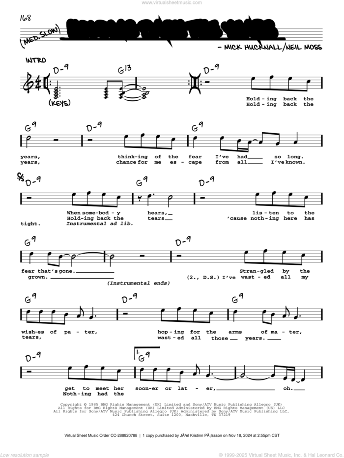 Holding Back The Years sheet music for voice and other instruments (real book with lyrics) by Simply Red, Mick Hucknall and Neil Moss, intermediate skill level