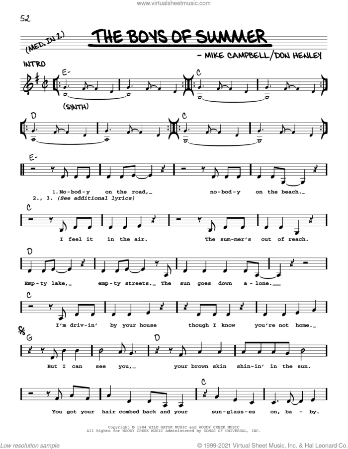 The Boys Of Summer sheet music for voice and other instruments (real book with lyrics) by Don Henley and Mike Campbell, intermediate skill level
