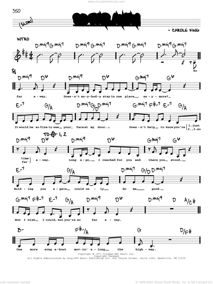 So Far Away sheet music for voice and other instruments (real book with lyrics) by Carole King, intermediate skill level