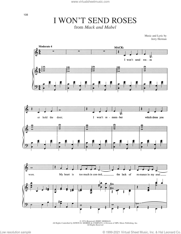 I Won't Send Roses (from Mack and Mabel) sheet music for voice and piano by Jerry Herman, intermediate skill level