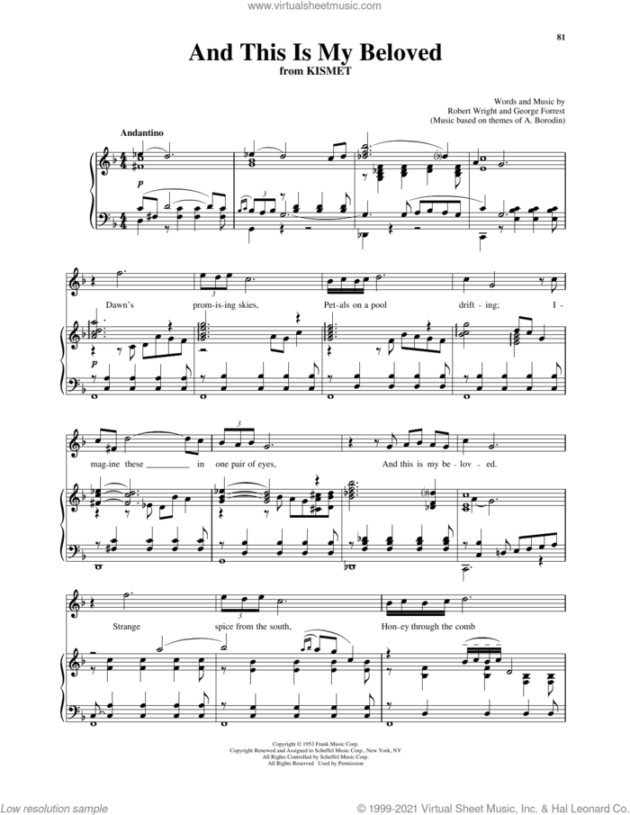 And This Is My Beloved (from Kismet) (High Voice) sheet music for voice and piano by Robert Wright, Richard Walters, George Forrest and Robert Wright & George Forrest, wedding score, intermediate skill level