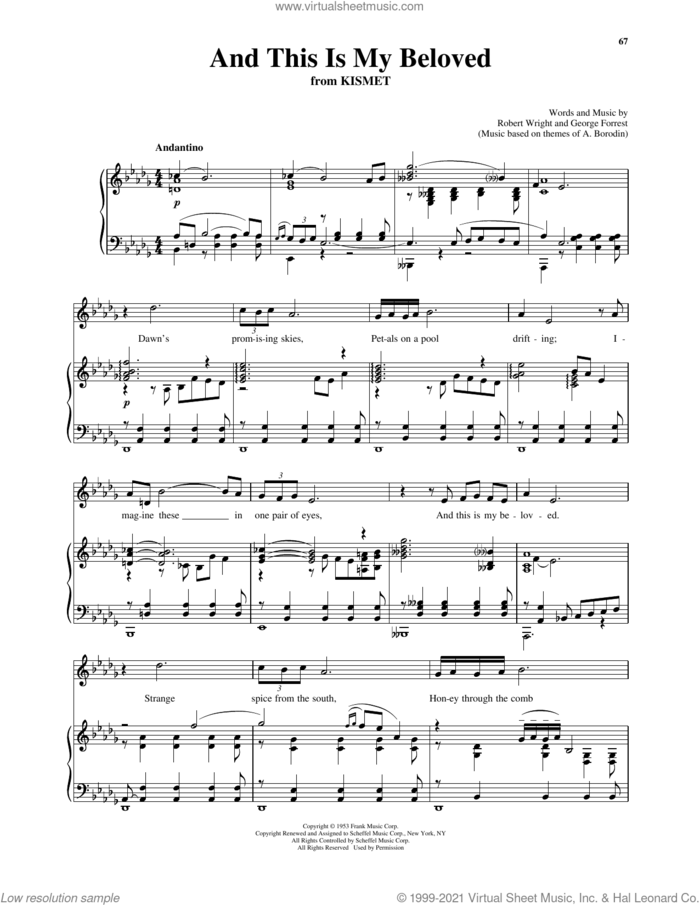 And This Is My Beloved (from Kismet) (Low Voice) sheet music for voice and piano by Robert Wright, Richard Walters, George Forrest and Robert Wright & George Forrest, wedding score, intermediate skill level
