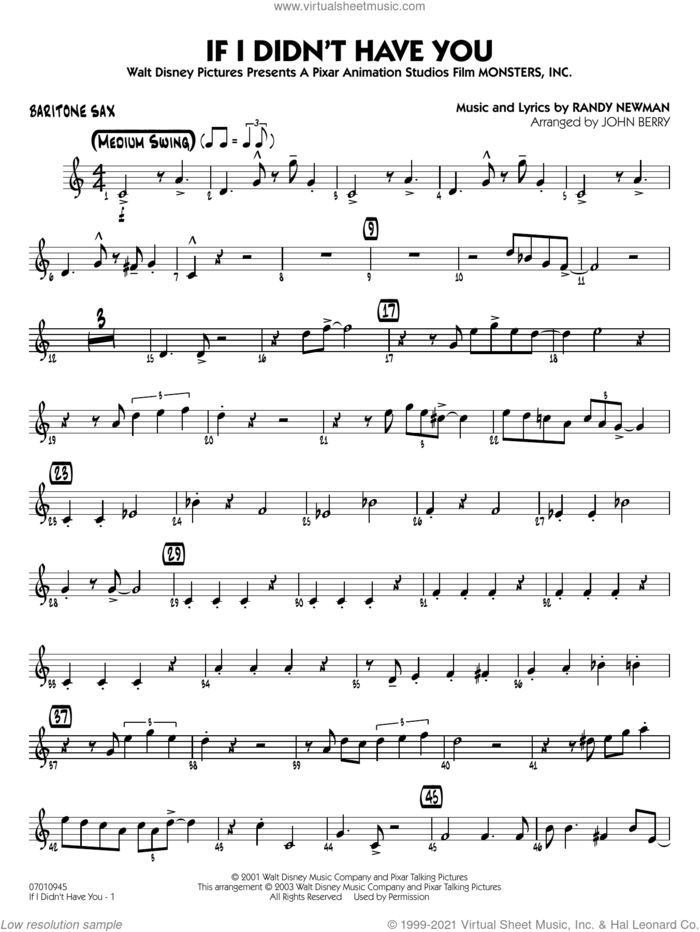 If I Didn't Have You (arr. John Berry) sheet music for jazz band (baritone sax) by Randy Newman and John Berry, intermediate skill level