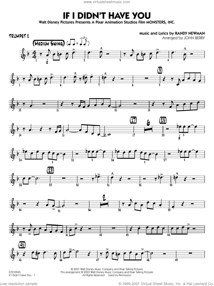 If I Didn't Have You (arr. John Berry) sheet music for jazz band (trumpet 2) by Randy Newman and John Berry, intermediate skill level