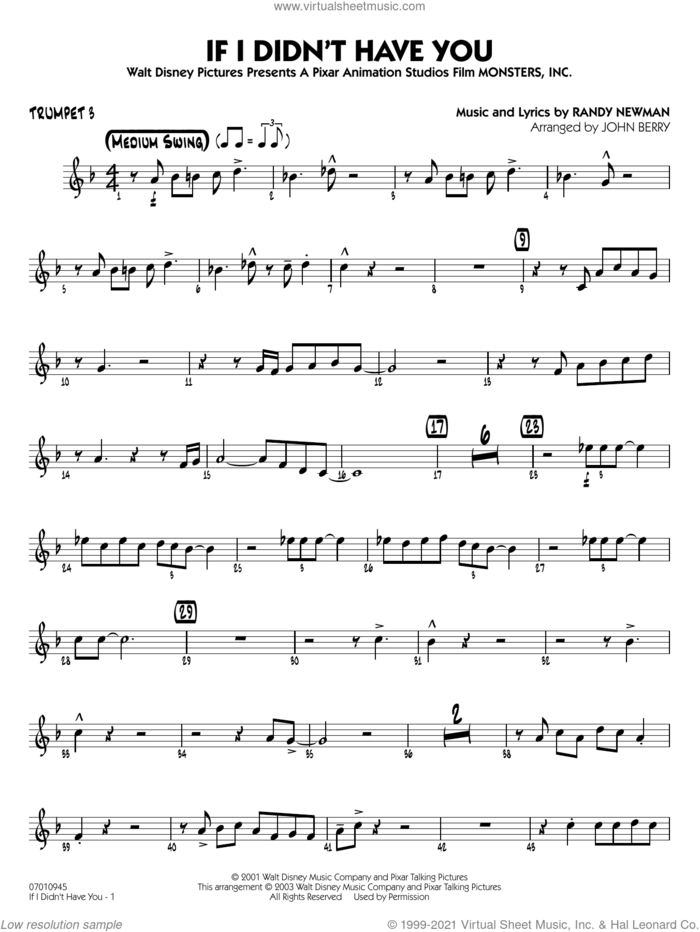 If I Didn't Have You (arr. John Berry) sheet music for jazz band (trumpet 3) by Randy Newman and John Berry, intermediate skill level