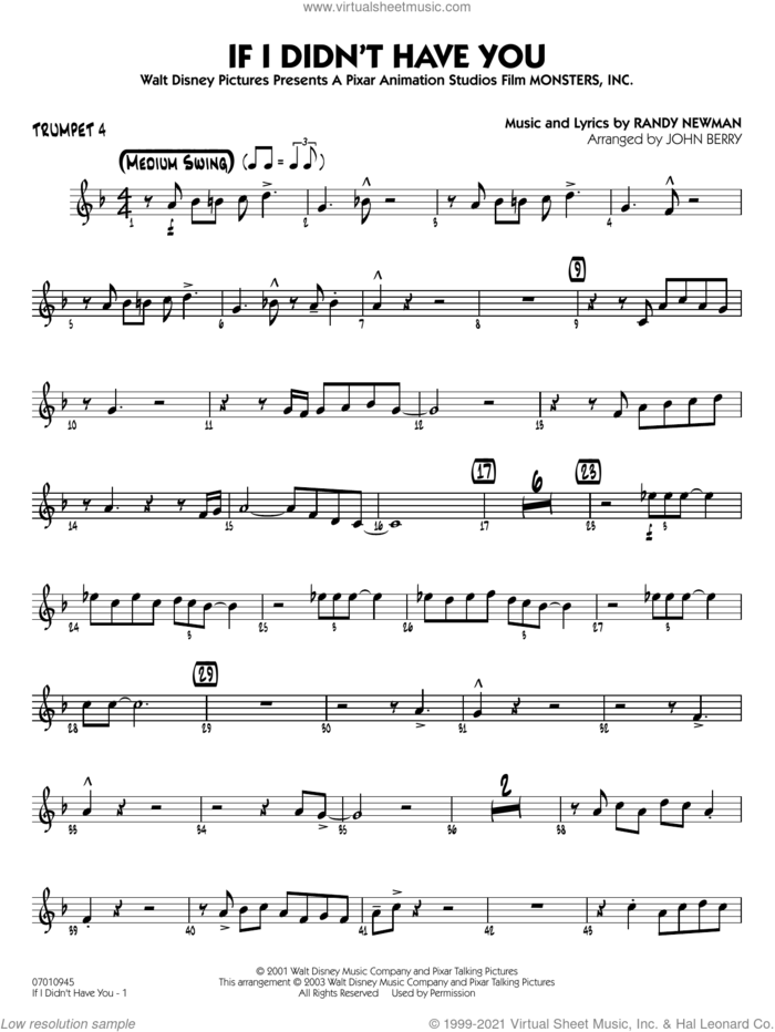 If I Didn't Have You (arr. John Berry) sheet music for jazz band (trumpet 4) by Randy Newman and John Berry, intermediate skill level