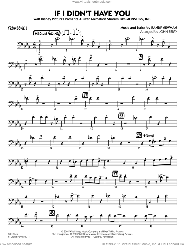 If I Didn't Have You (arr. John Berry) sheet music for jazz band (trombone 1) by Randy Newman and John Berry, intermediate skill level