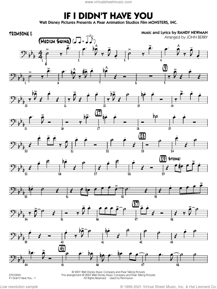 If I Didn't Have You (arr. John Berry) sheet music for jazz band (trombone 2) by Randy Newman and John Berry, intermediate skill level