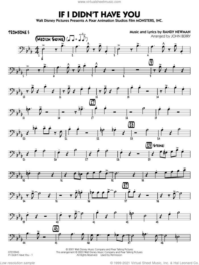 If I Didn't Have You (arr. John Berry) sheet music for jazz band (trombone 3) by Randy Newman and John Berry, intermediate skill level