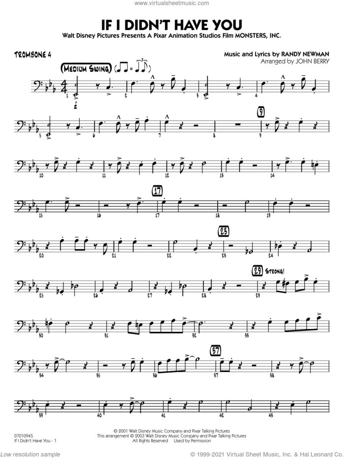 If I Didn't Have You (arr. John Berry) sheet music for jazz band (trombone 4) by Randy Newman and John Berry, intermediate skill level