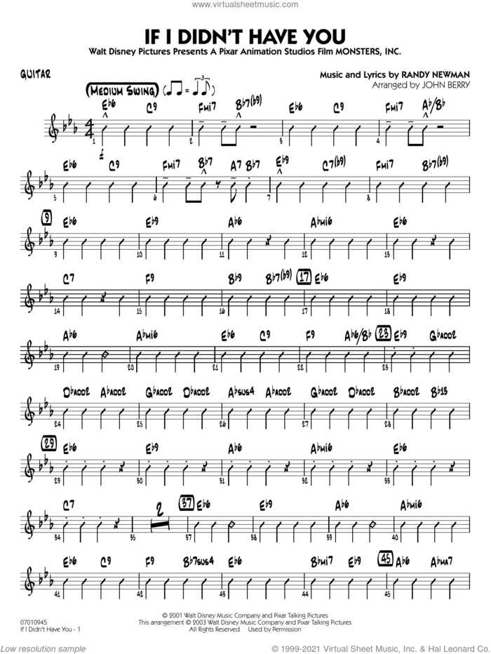 If I Didn't Have You (arr. John Berry) sheet music for jazz band (guitar) by Randy Newman and John Berry, intermediate skill level