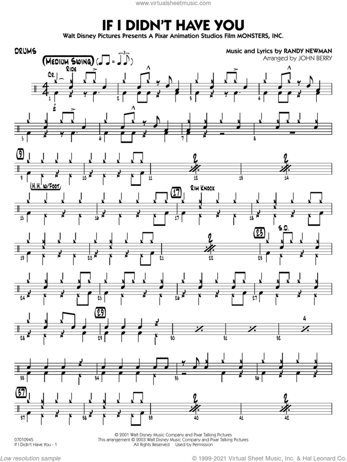 If I Didn't Have You (arr. John Berry) sheet music for jazz band (drums) by Randy Newman and John Berry, intermediate skill level