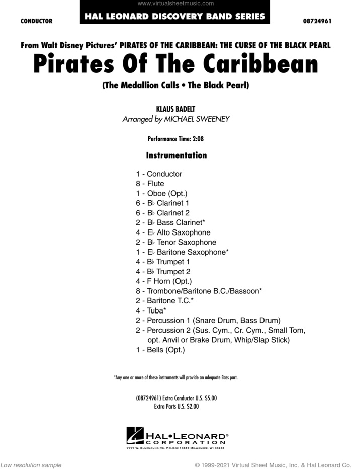 Pirates of the Caribbean (arr. Michael Sweeney) (COMPLETE) sheet music for concert band by Michael Sweeney and Klaus Badelt, intermediate skill level