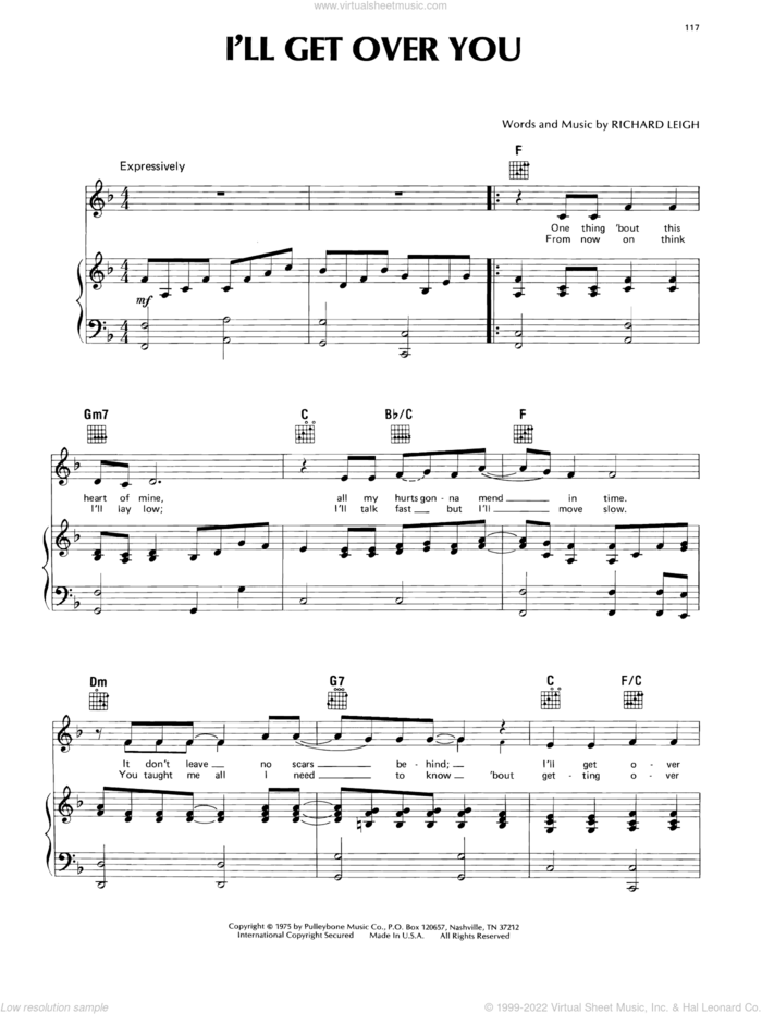 I'll Get Over You sheet music for voice, piano or guitar by Crystal Gayle and Richard Leigh, intermediate skill level
