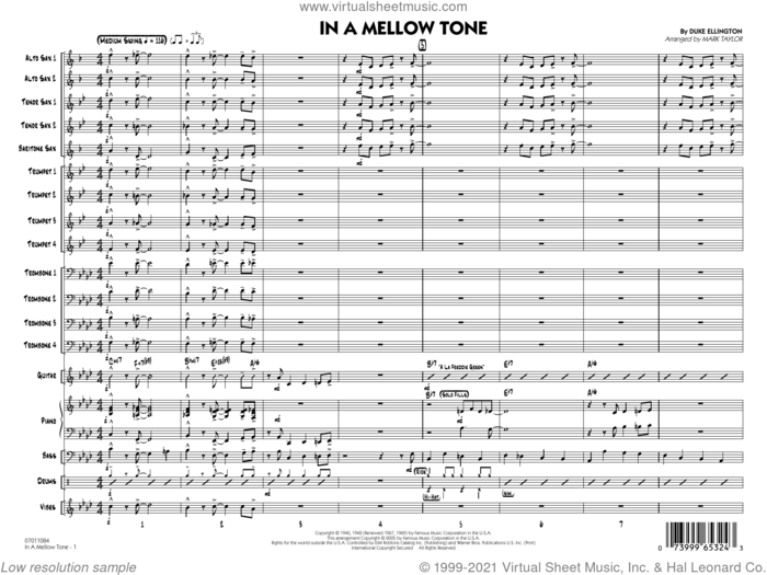 In a Mellow Tone (arr. Mark Taylor) (COMPLETE) sheet music for jazz band by Duke Ellington, Mark Taylor and Milt Gabler, intermediate skill level