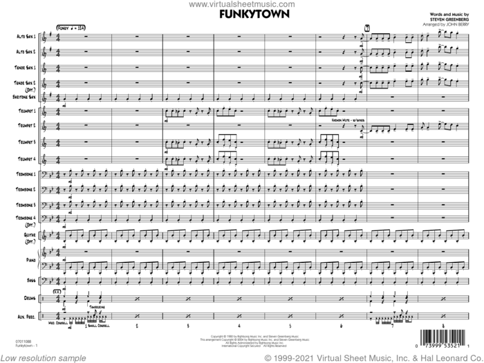 Funkytown (arr. John Berry) (COMPLETE) sheet music for jazz band by John Berry, Lipps Inc. and Steven Greenberg, intermediate skill level