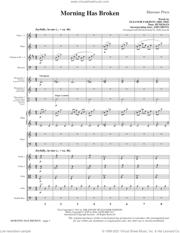 Morning Has Broken (New Edition) (arr. John Leavitt) (COMPLETE) sheet music for orchestra/band by John Leavitt, Eleanor Farjeon, Tune: ASH GROVE and Tune: BUNESSAN, intermediate skill level